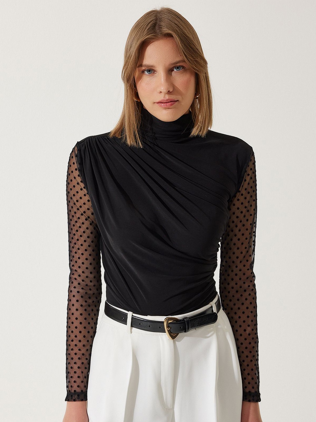 

Happiness istanbul Gathered High Neck Top, Black