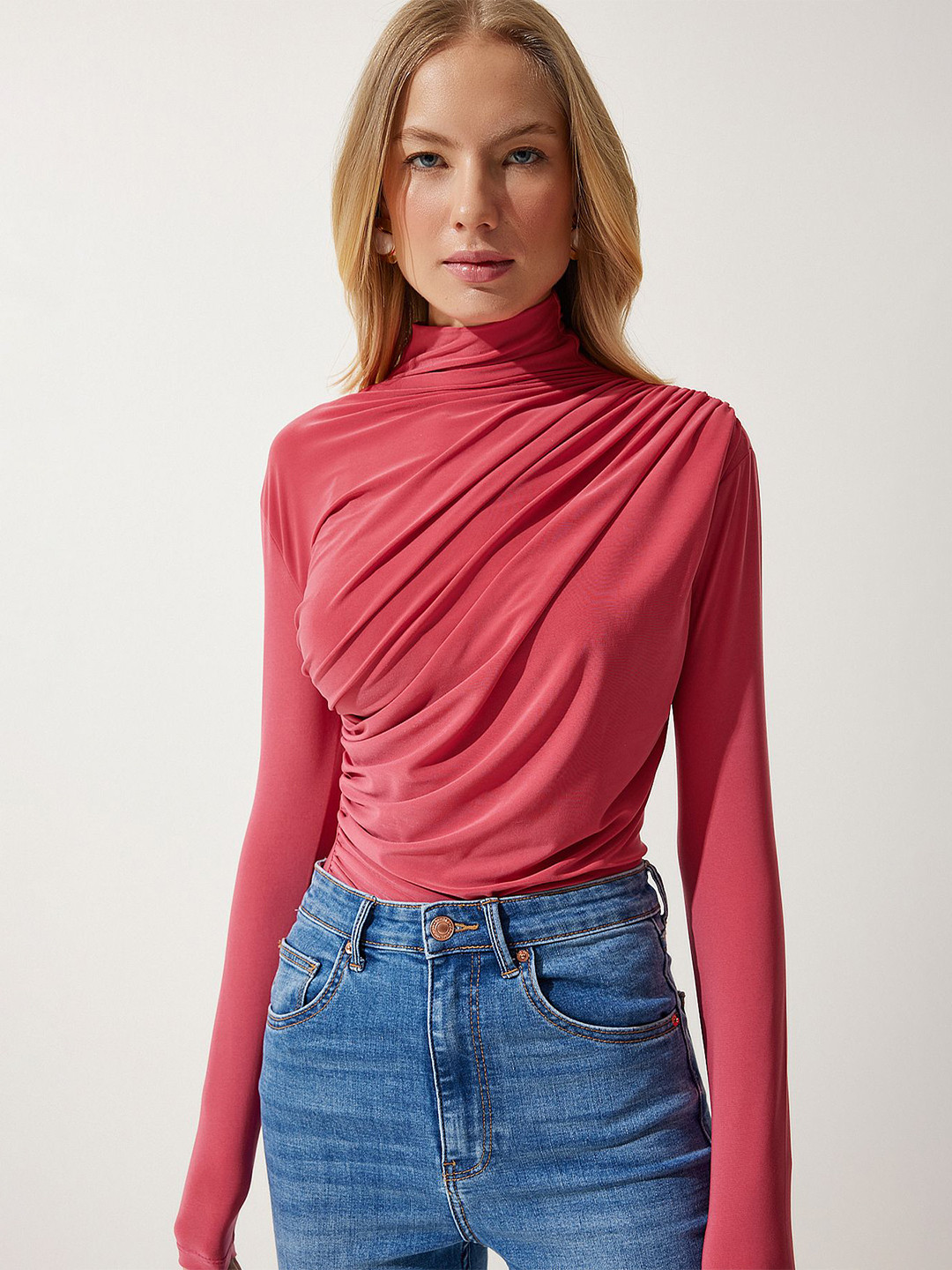 

Happiness istanbul Ruched High-Neck Top, Pink