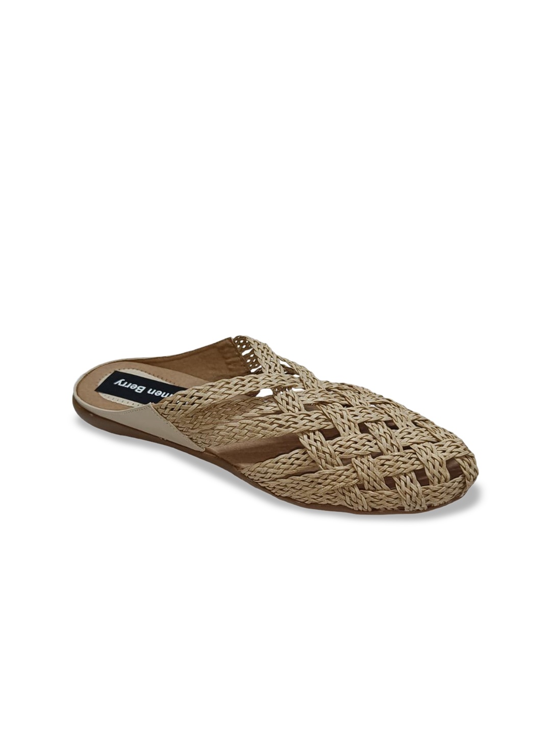 

WOMENS BERRY Textured Round Toe Mules, Beige