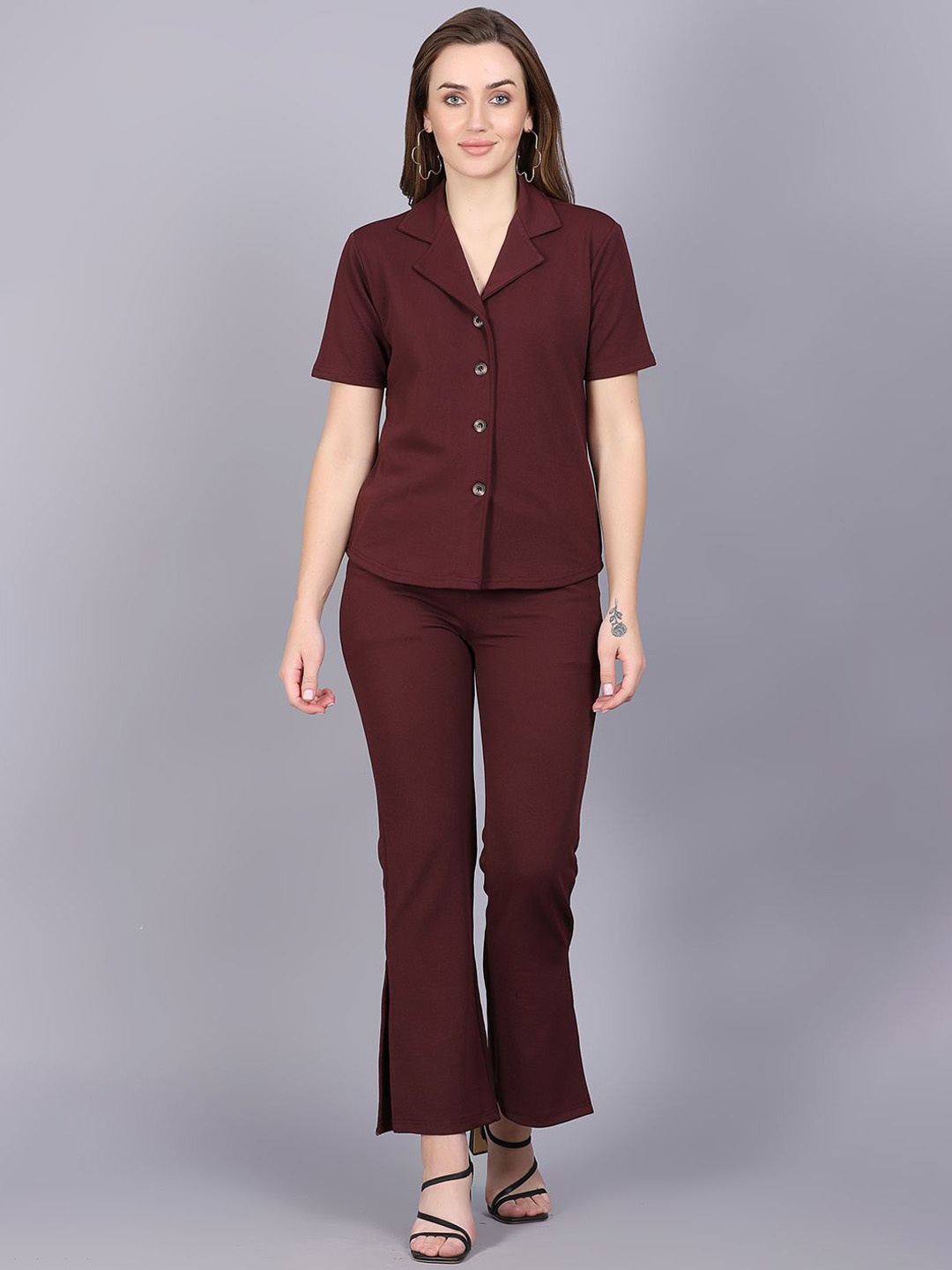 

BAESD Lapel Collar Shirt With Trousers, Maroon