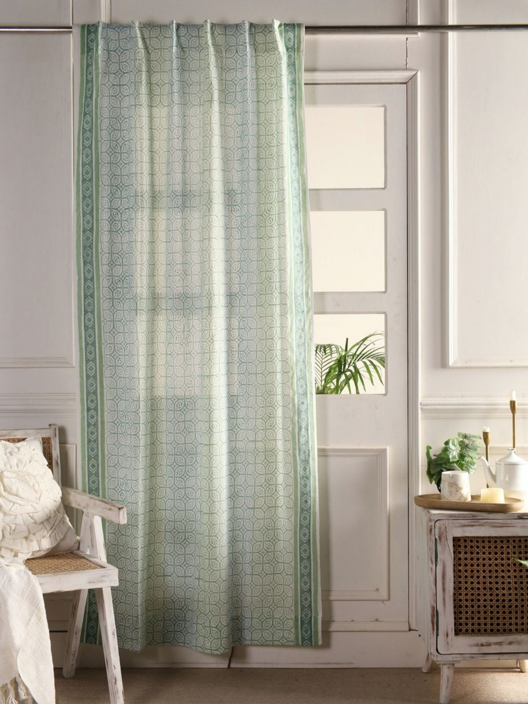 

Peepul Tree Ethnic Motif Sheer Door Curtain, Green