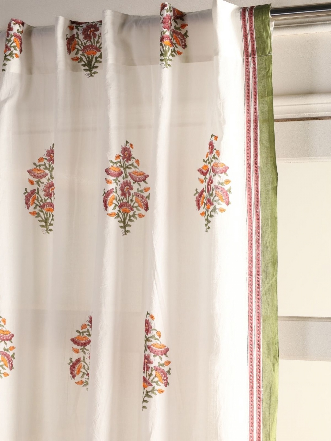 

Peepul Tree Set of 2 Floral Sheer Window Curtain- White & Green