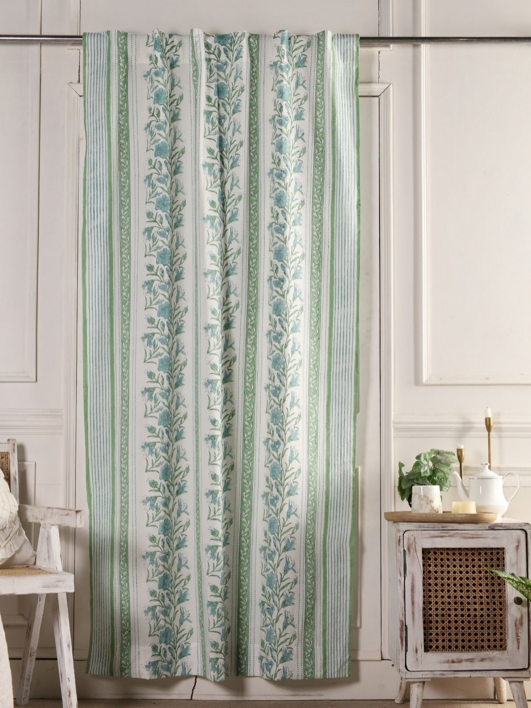 

Peepul Tree Floral Sheer Door Curtain- Green & White