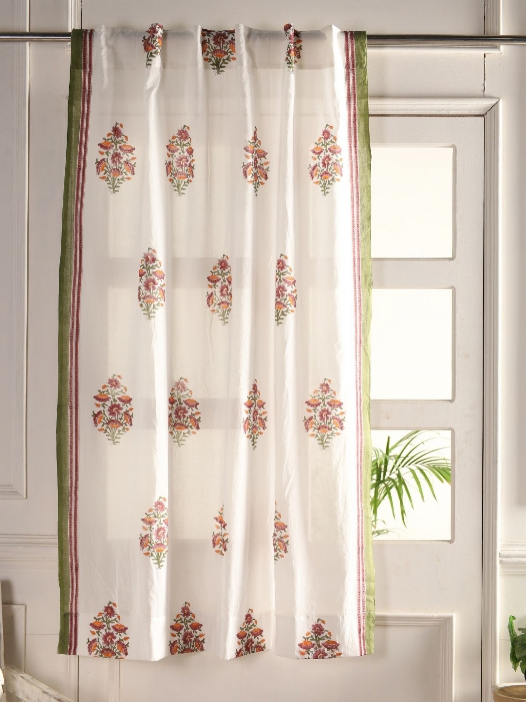 

Peepul Tree White & Orange Floral Cotton Sheer Door Curtain