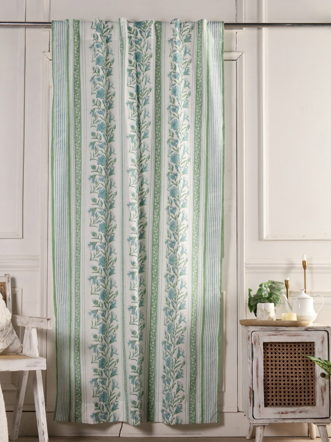 

Peepul Tree Green & White Floral Cotton Sheer Door Curtain