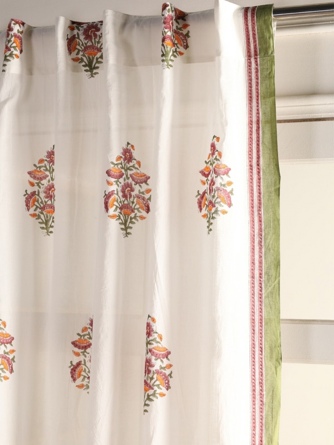 

Peepul Tree Set of 2 White & Orange Floral Cotton Window Curtain