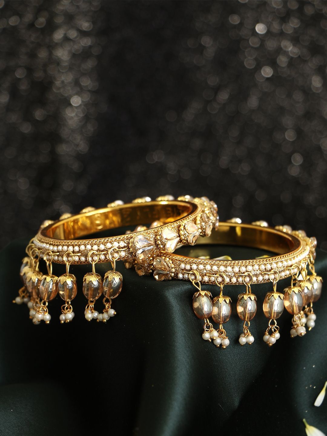 

Adwitiya Collection Set Of 2 Gold-Plated Stones-Studded & Beaded Bangles