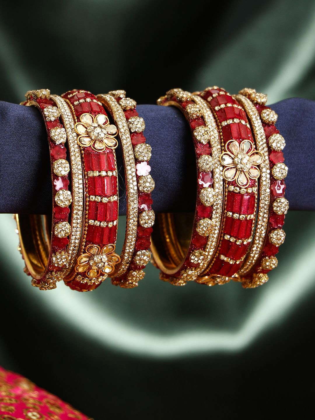 

Adwitiya Collection Set Of 2 Gold-Plated Red & Off-white Kundan Studded Bangles