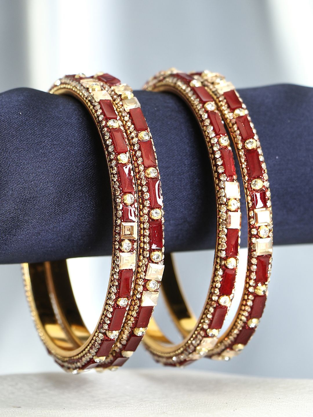 

Adwitiya Collection Set Of 4 Gold-Plated Stone-Studded Bangles