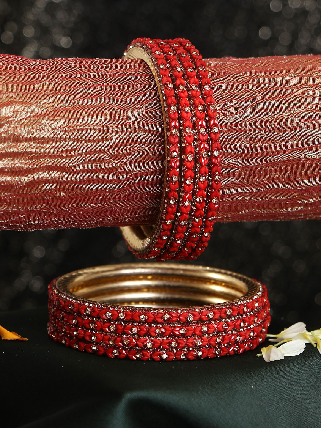 

Adwitiya Collection Set Of 8 Gold-Plated Beaded Bangles