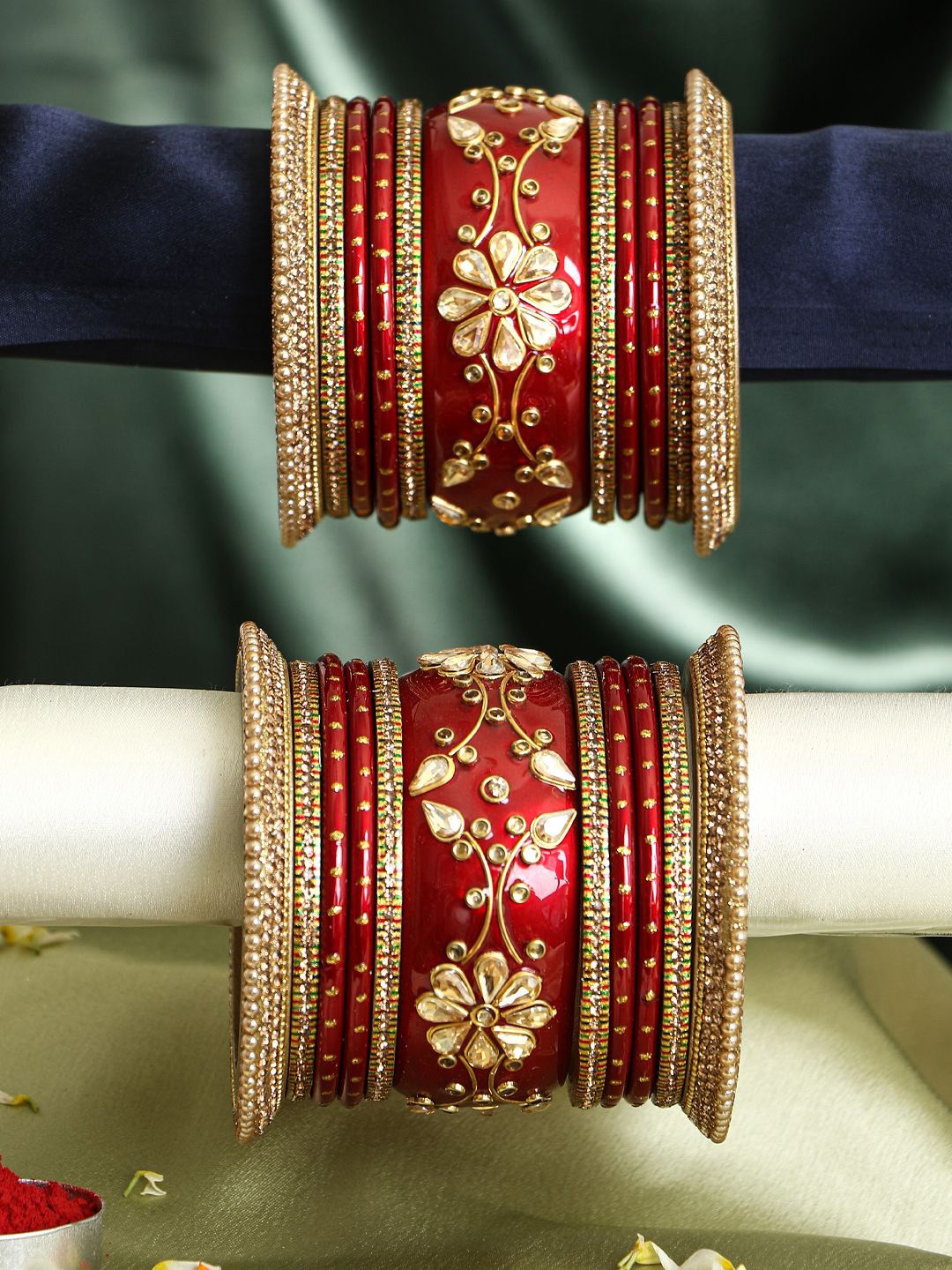 

Adwitiya Collection Set Of 2 Gold-Plated Stone Studded Bangles, Red