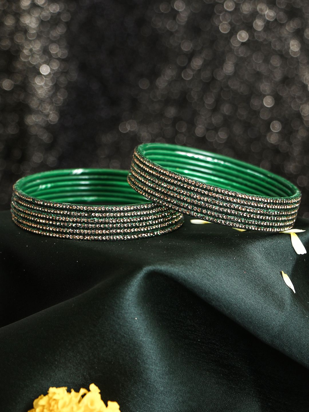 

Adwitiya Collection Set Of 12 Stone-Studded Bangles, Green