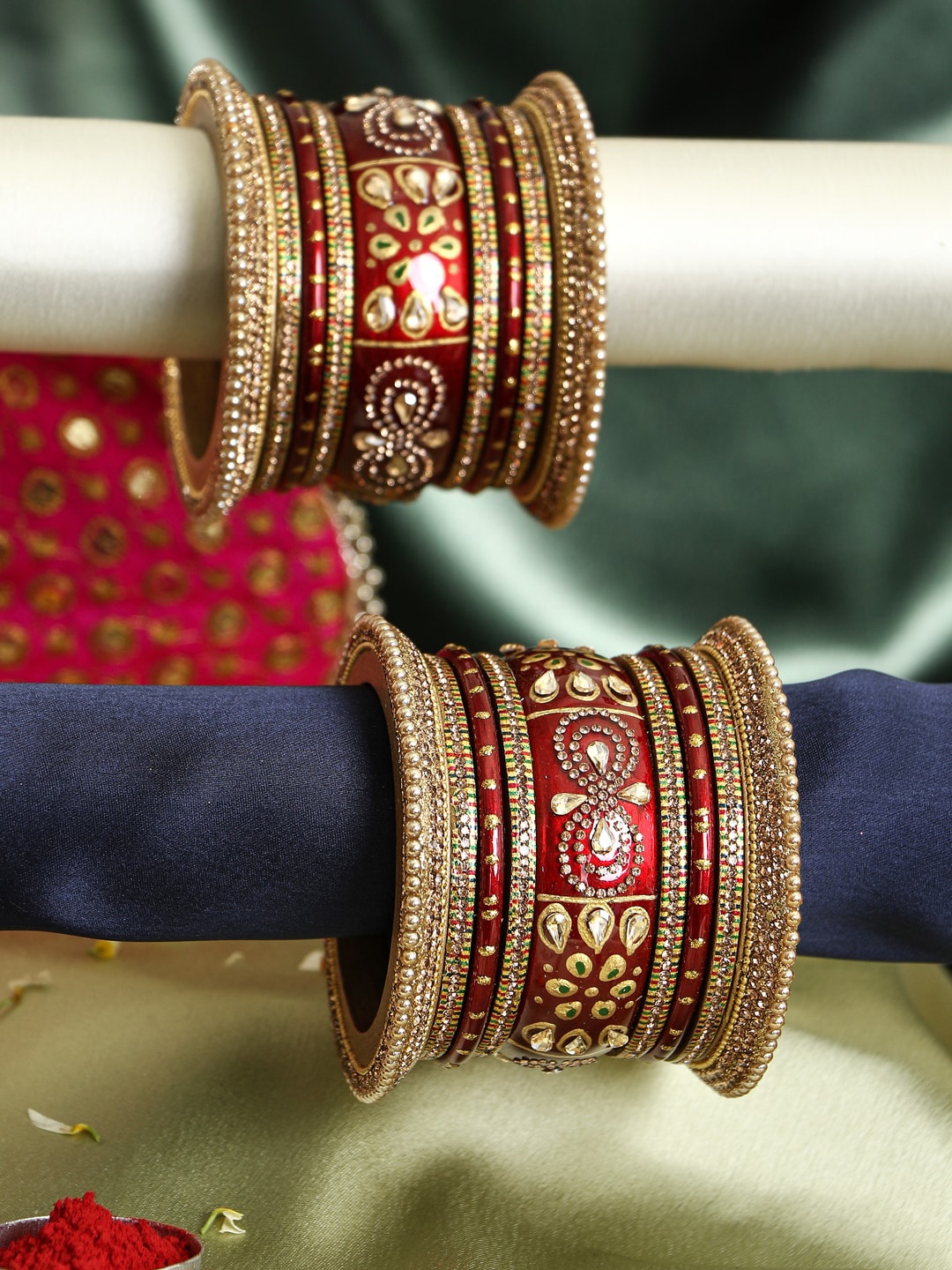 

Adwitiya Collection Set Of 18 Gold-Plated Stone-Studded Bridal Chuda Bangles