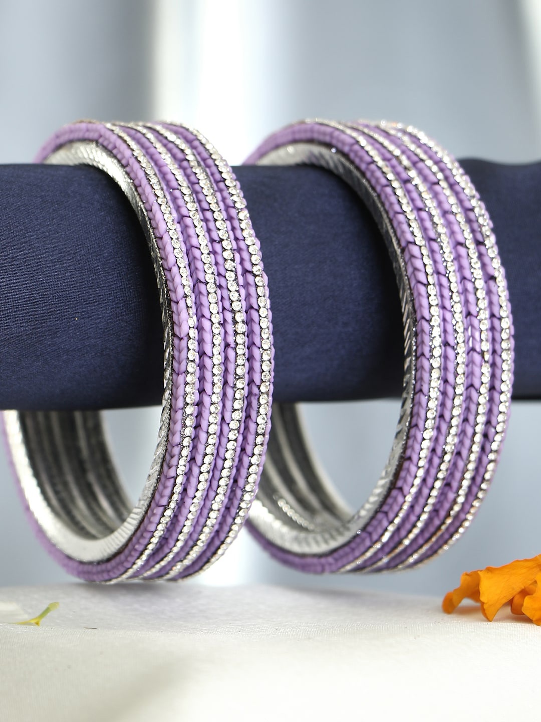 

Adwitiya Collection Set Of 8 Rhodium-Plated Stone-Studded Bangles, Silver