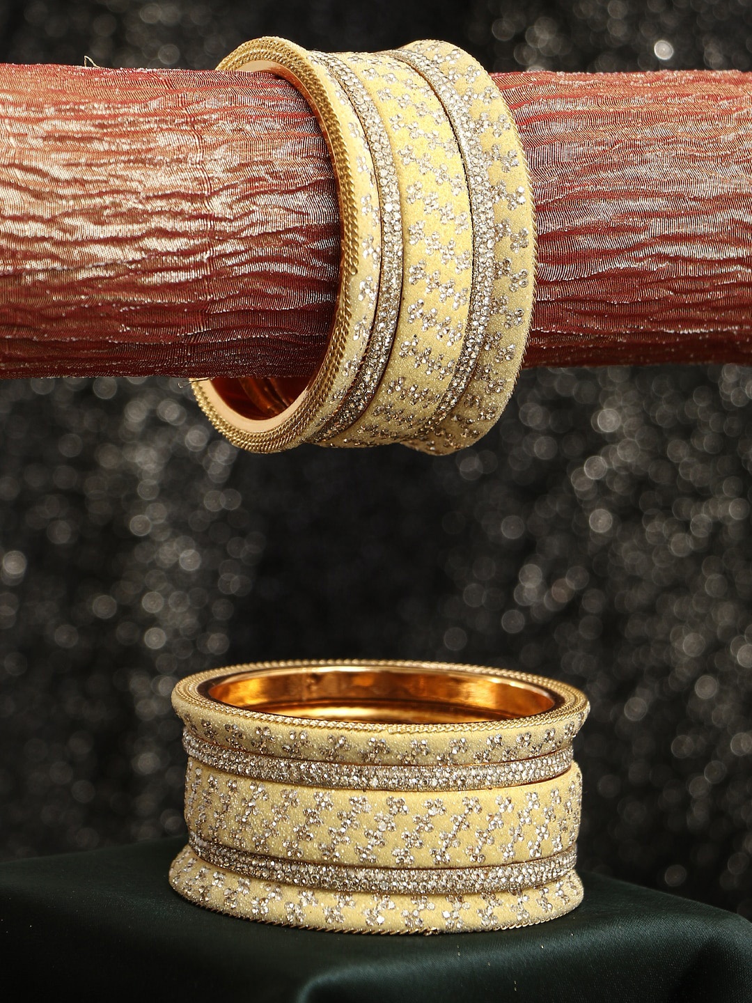 

Adwitiya Collection Set of 10 Gold-Plated Kundan-Studded Bangles