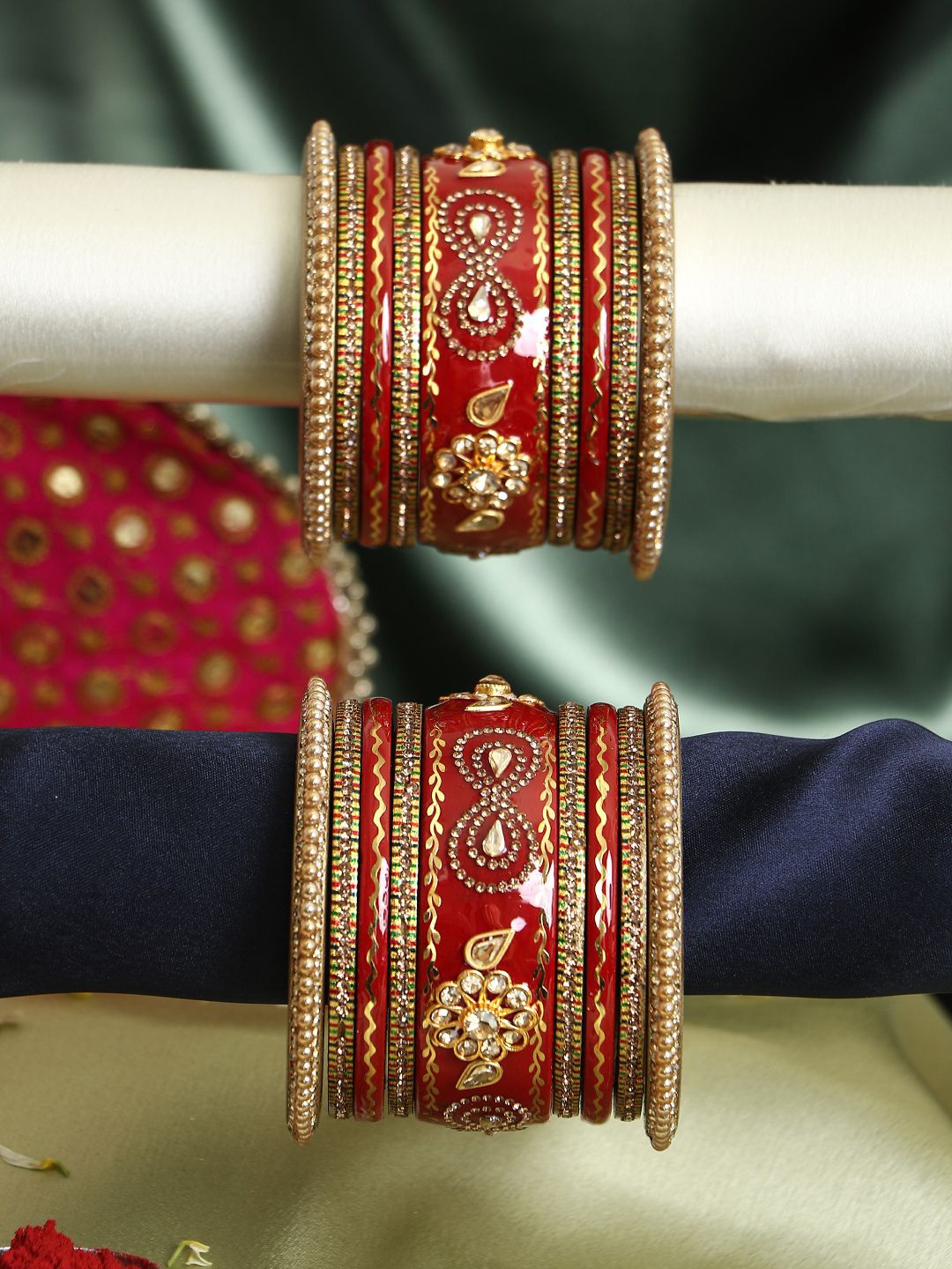

Adwitiya Collection Set Of 18 Gold-Plated Stone-Studded Bridal Chuda Bangles