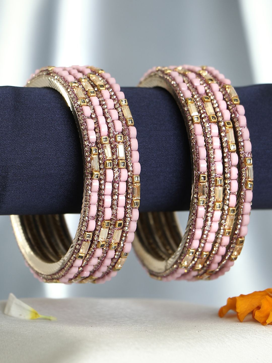 

Adwitiya Collection Set Of 8 Gold Plated Stone Studded & Beaded Bangles