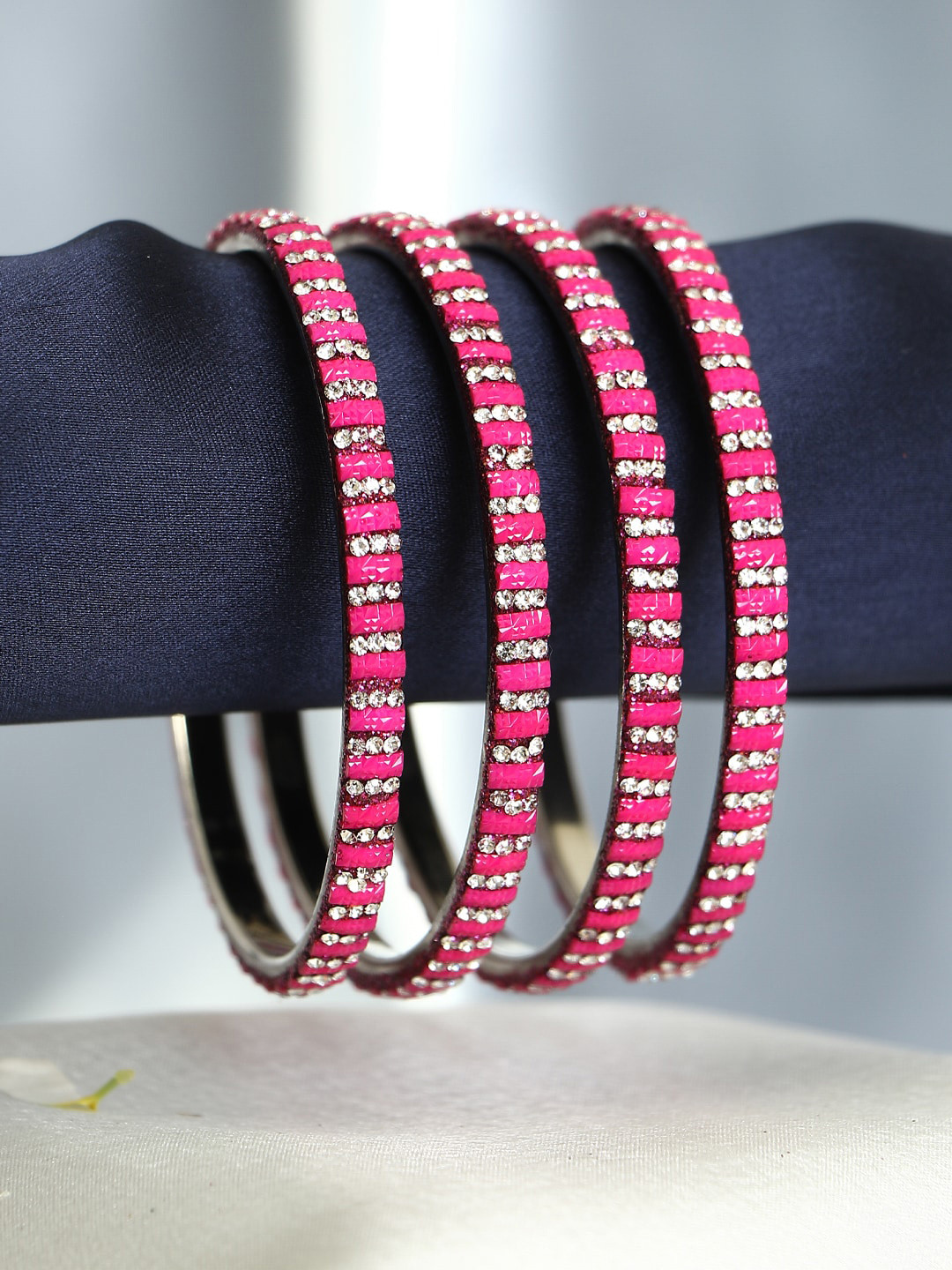 

Adwitiya Collection Set of 4 Rhodium-Plated Stone-Studded Bangles, Silver