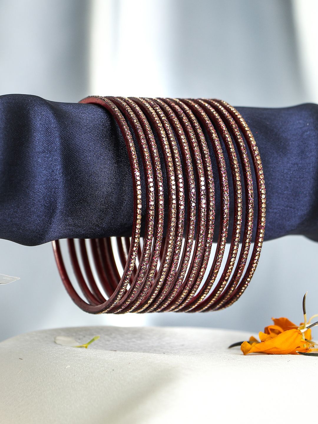 

Adwitiya Collection Set Of 12 Stone-Studded Bangles, Red
