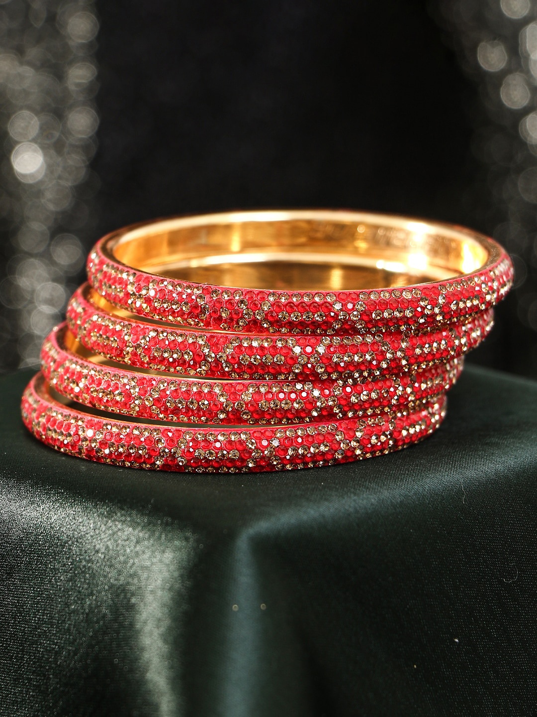 

Adwitiya Collection Set Of 4 Gold-Plated Stone-Studded Bangles