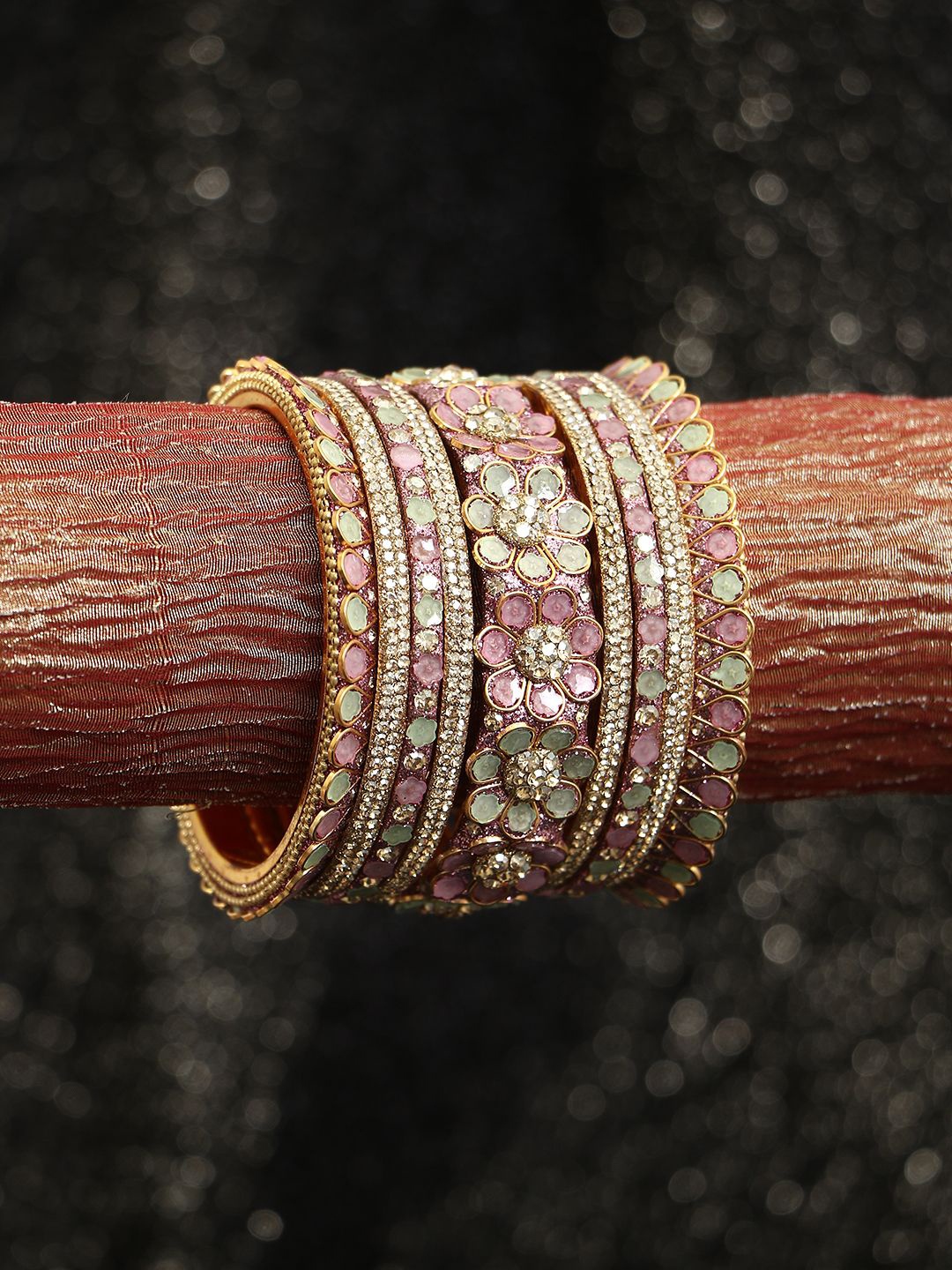 

Adwitiya Collection Set Of 2 Gold-Plated Pink & White Artificial Stone Studded Bangle