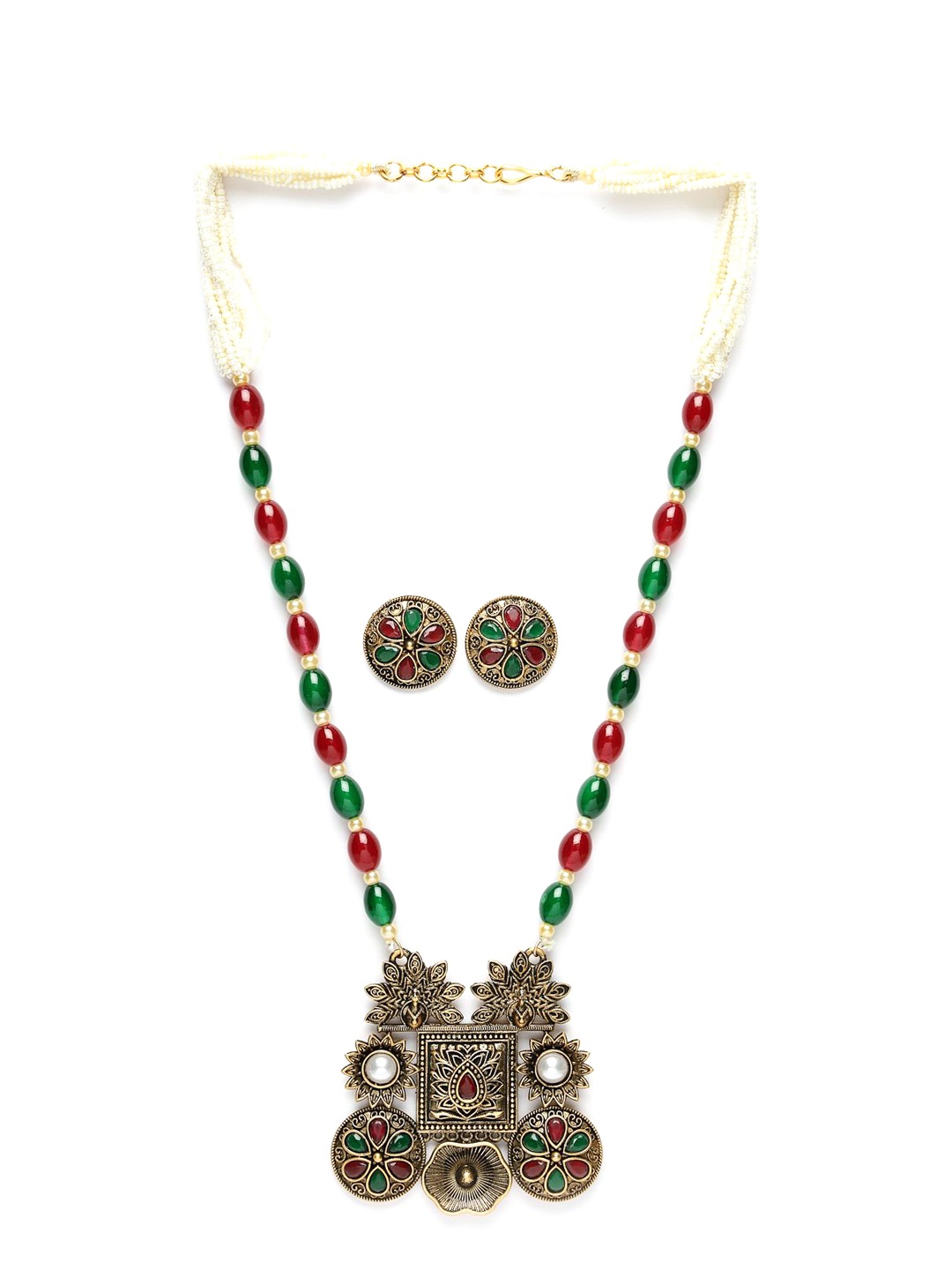 

ADIVA Gold Plated Stones Studded & Pearls Beaded Jewellery Set