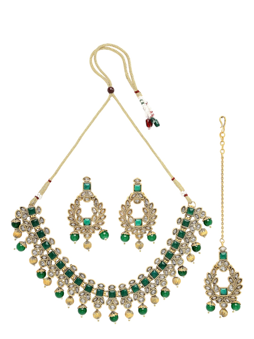 

ADIVA Gold-Plated Kundan Stone Studded & Pearl Beaded Jewellery Set