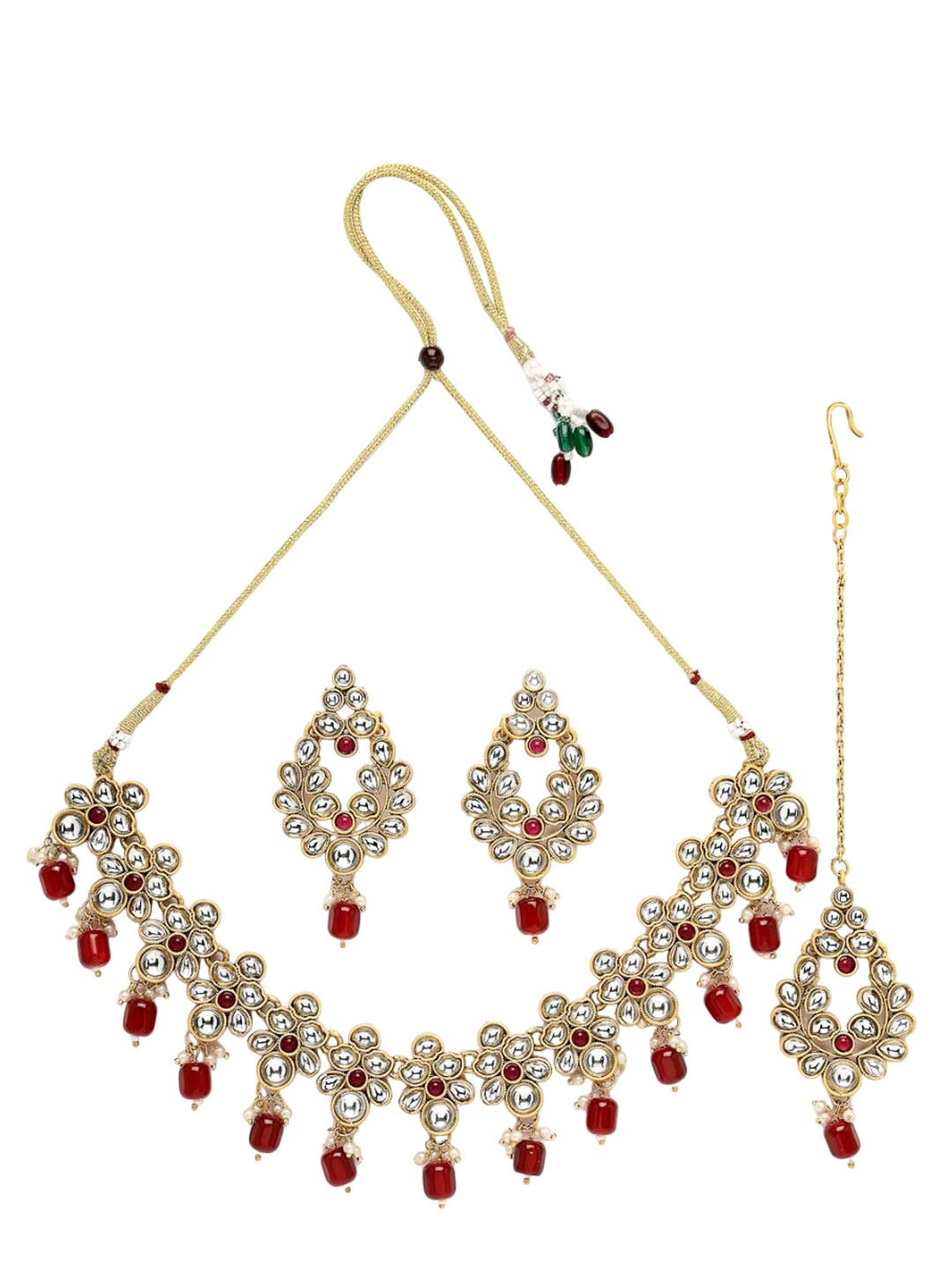 

ADIVA Gold-Plated Kundan-Studded & Beaded Jewellery Set