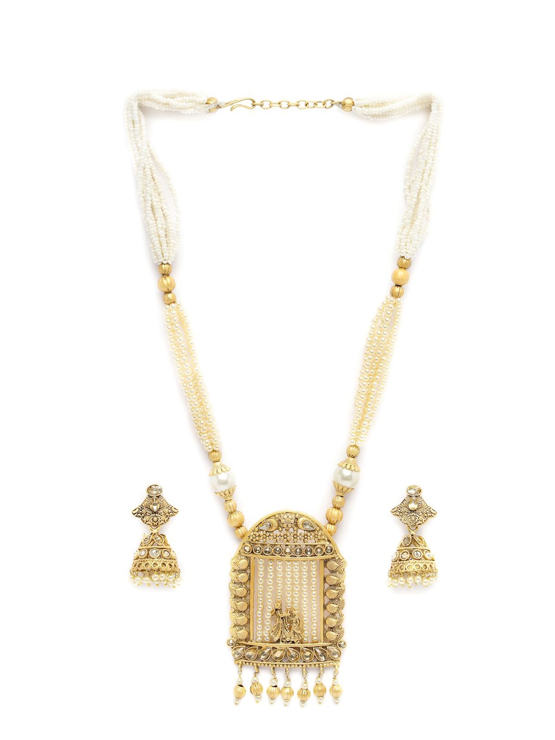 

ADIVA Gold-Plated Stone-Studded & Beaded Temple Jewellery Set