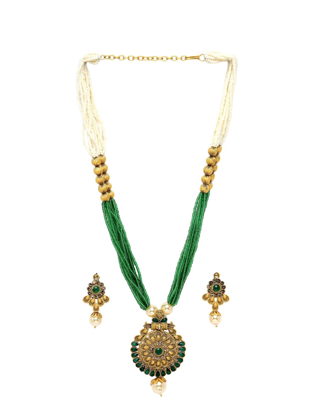 

ADIVA Gold-Plated Kundan Stone Studded Pearls Beaded Jewellery Set