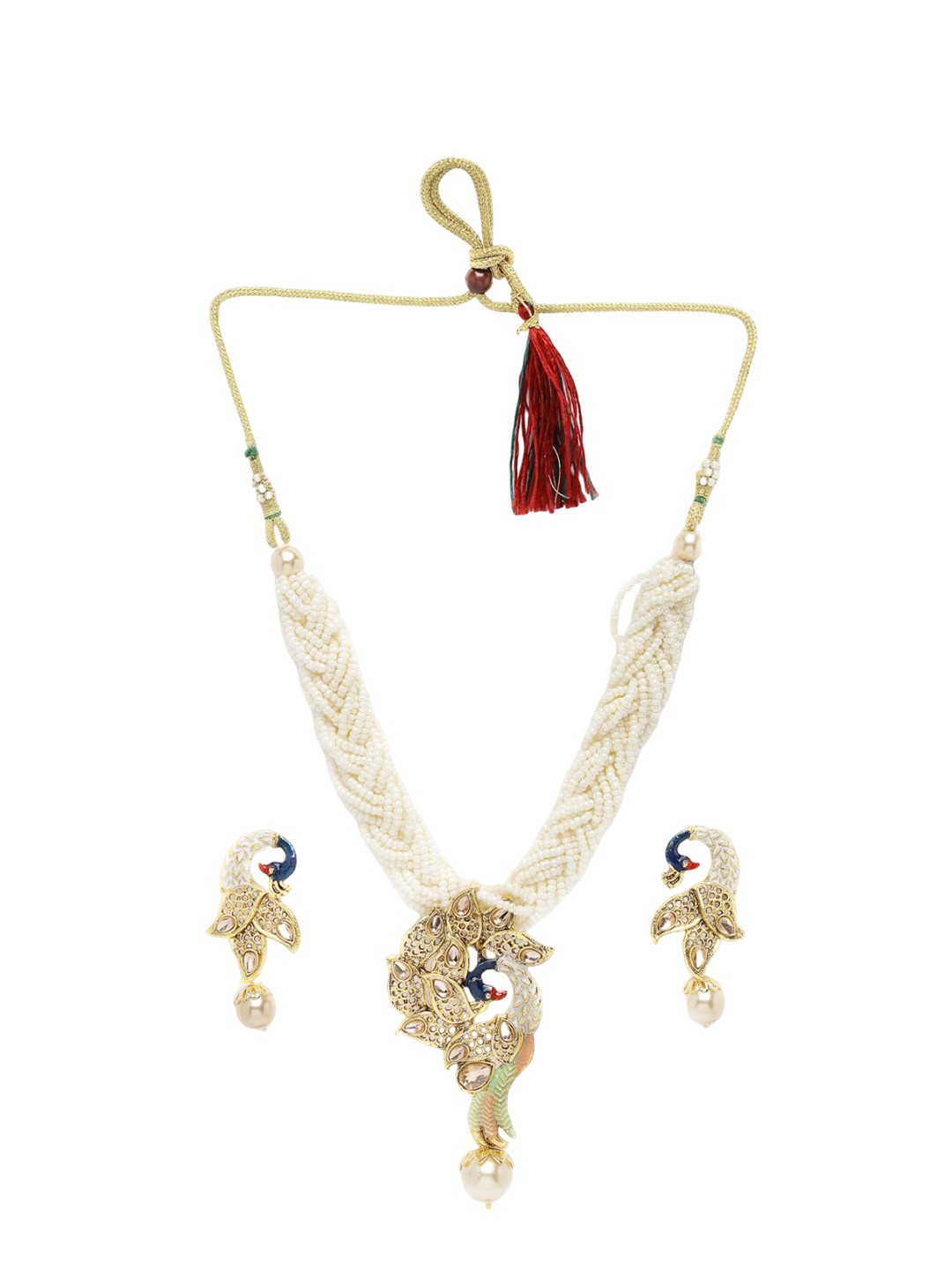 

ADIVA Gold-Plated Stones Studded & Pearls Beaded Jewellery Set