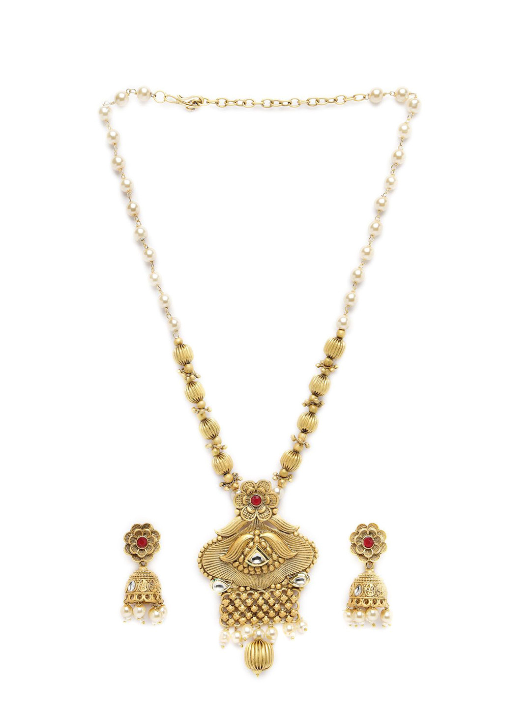 

ADIVA Gold Plated Kundan Stones Studded & Pearls Beaded Necklace & Earrings