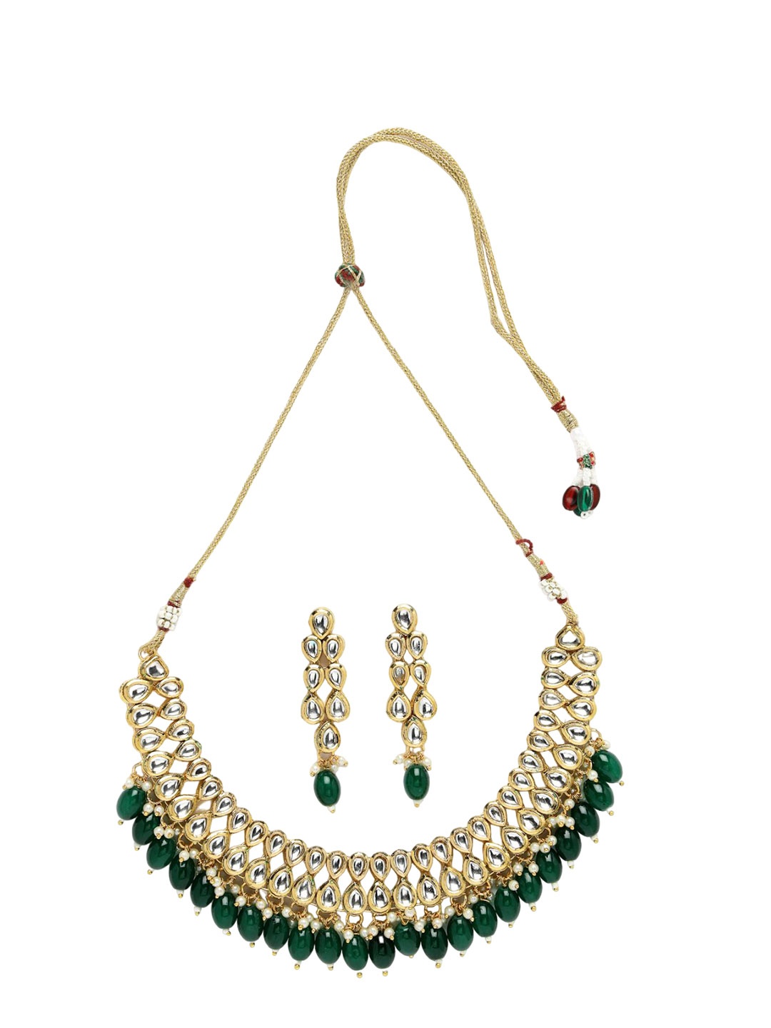 

ADIVA Gold-Plated Kundan Stones Studded & Pearls Beaded Necklace & Earrings