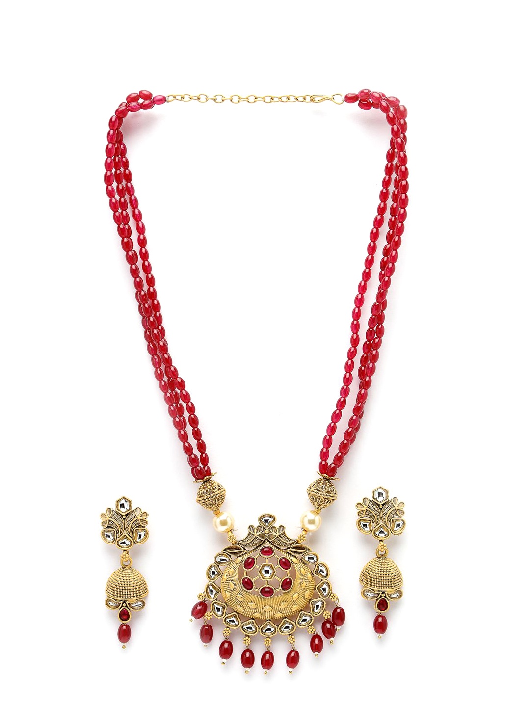 

ADIVA Gold-Plated Kundan-Studded & Pearl Beaded Jewellery Set