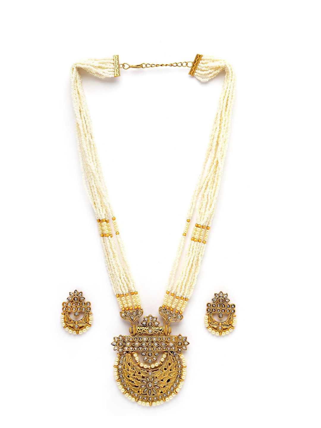 

ADIVA Gold-Plated Stone-Studded & Beaded Temple Jewellery Set