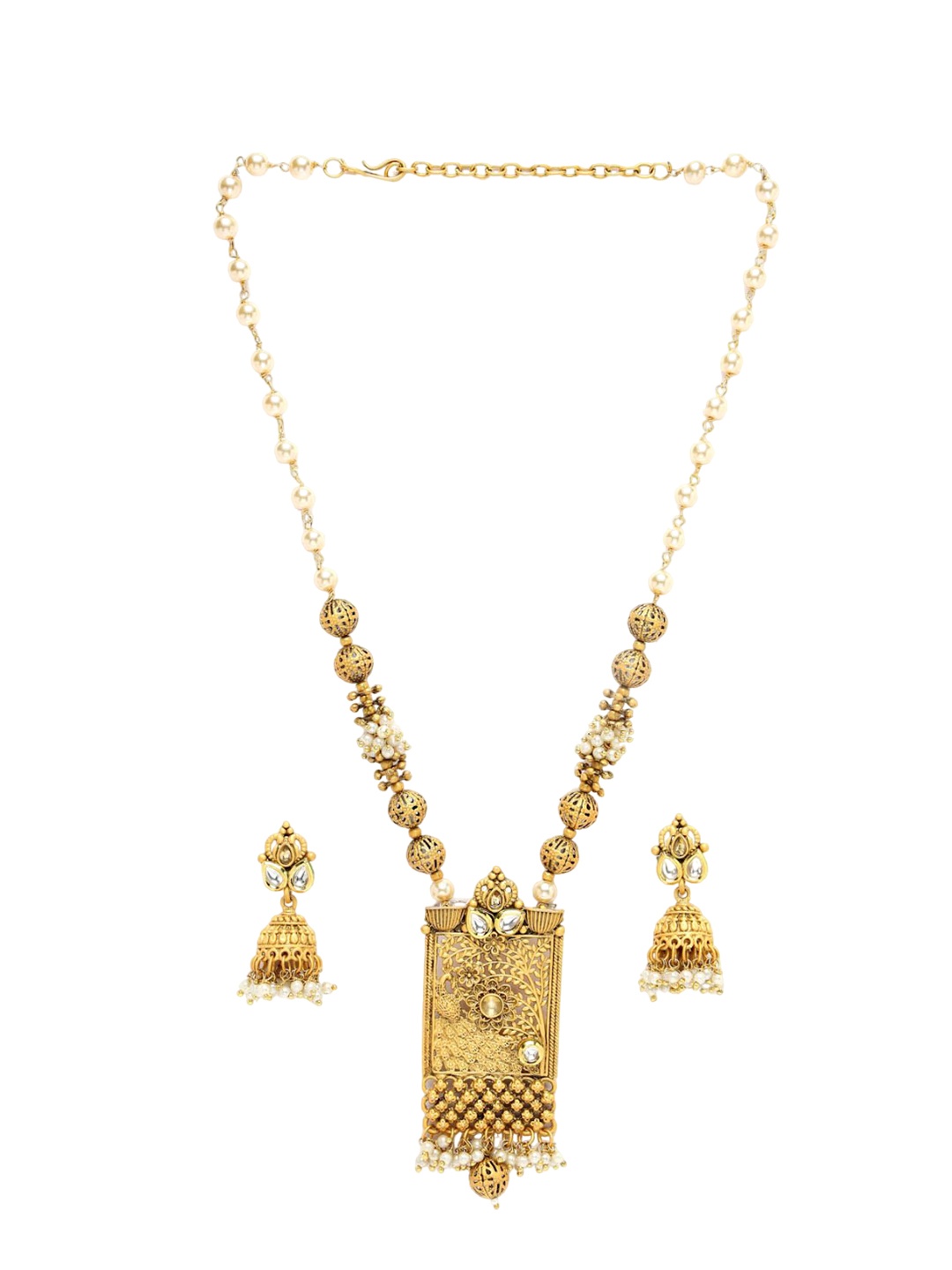 

ADIVA Gold-Plated Kundan Stone Studded & Beaded Jewellery Set