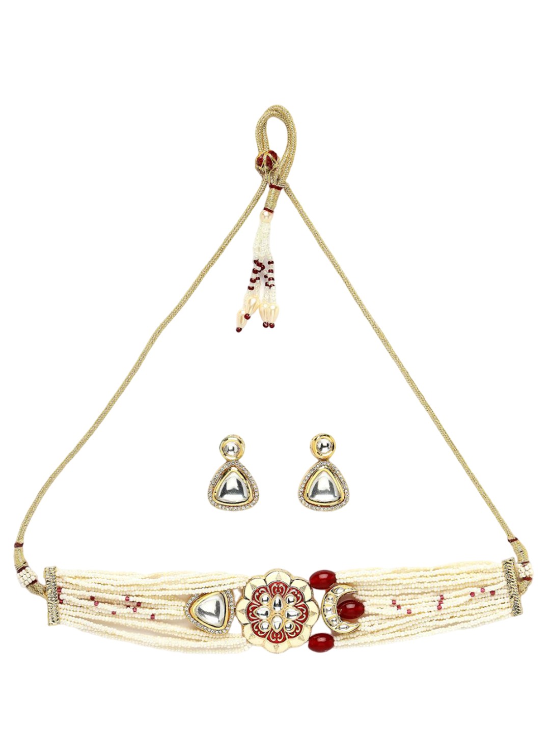 

ADIVA Gold-Plated Golden Kundan-Studded & Beaded Meenakari Jewellery Set