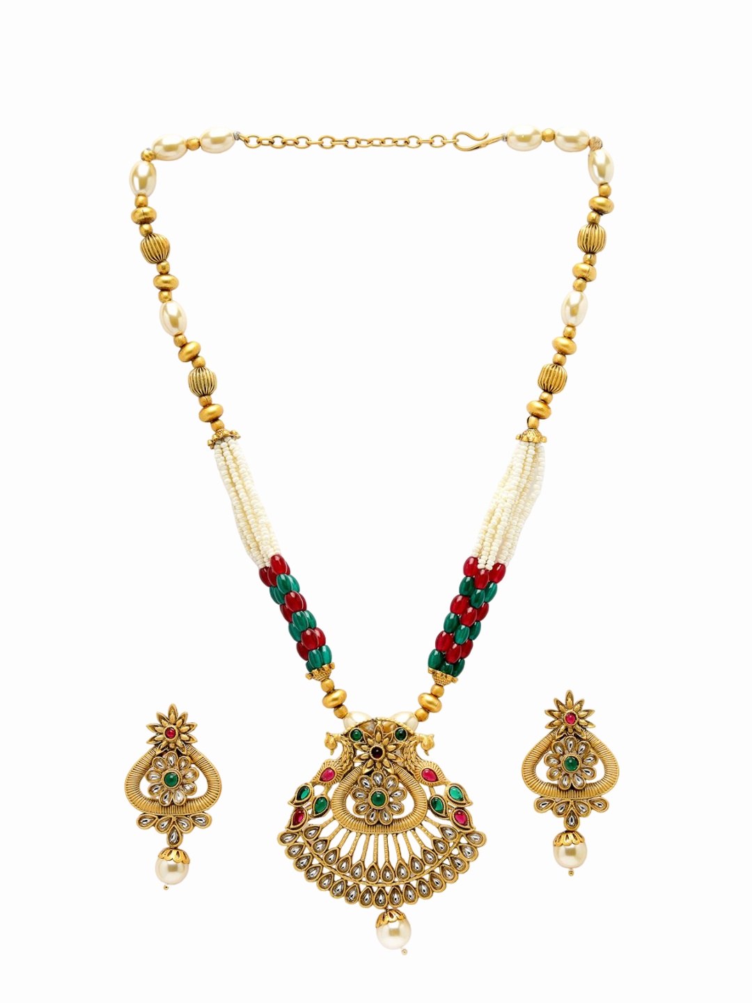 

ADIVA Gold Plated Kundan Studded & Beaded Jewellery Set
