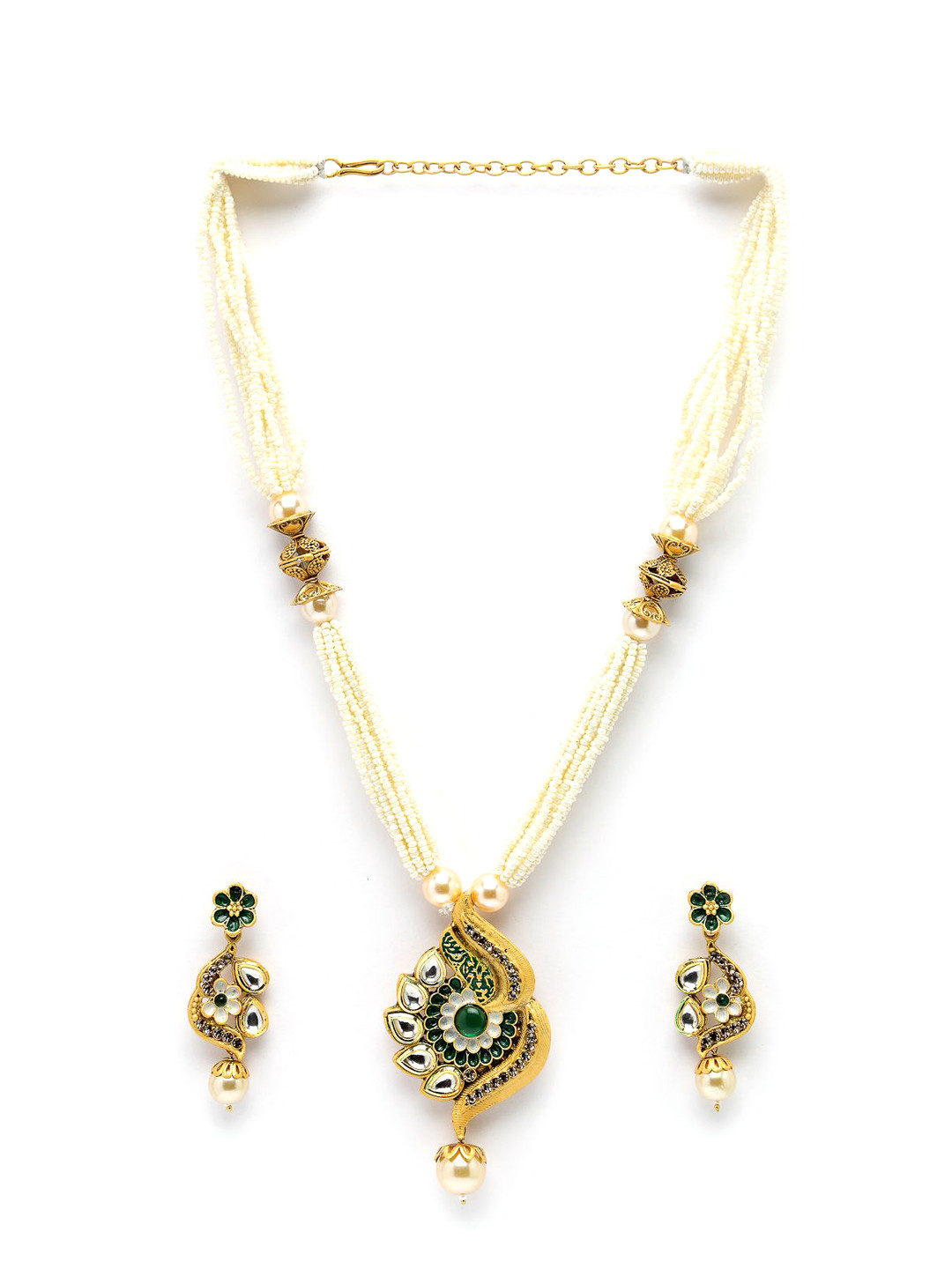 

ADIVA Gold-Plated Kundan Studded Pearls Beaded Jewellery Set