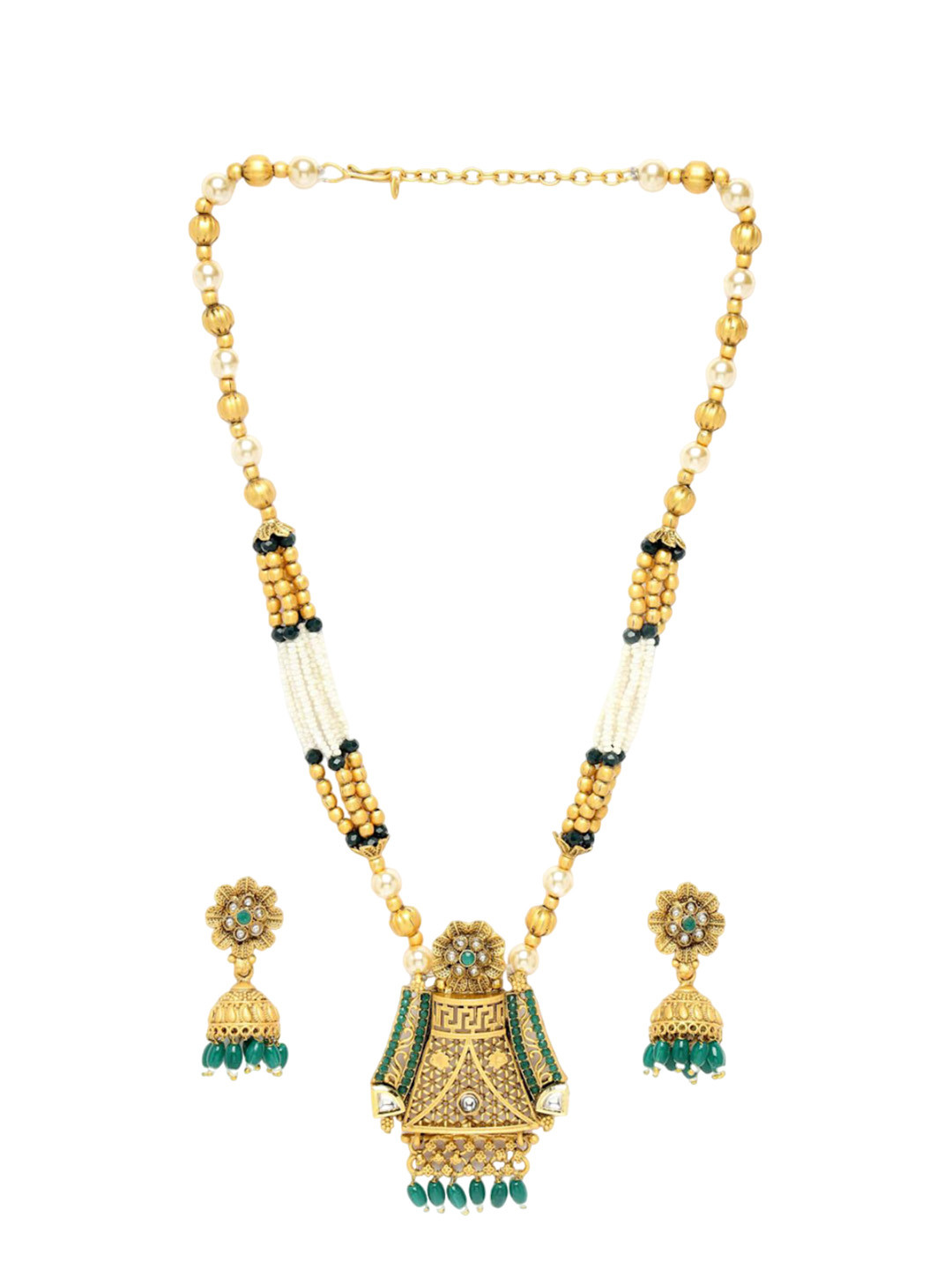 

ADIVA Gold-Plated Kundan Stone Studded & Beaded Jewellery Set