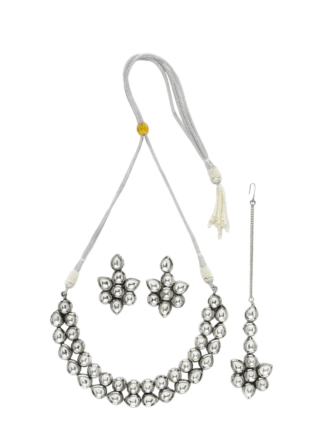 

ADIVA Rhodium-Plated Kundan Stone Studed Jewellery Set, Black