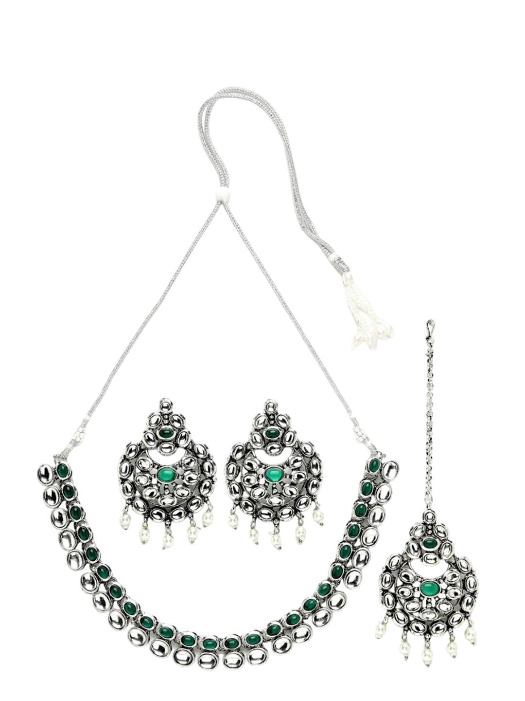 

ADIVA Silver-Plated Kundan Stone Studded Pearls Beaded Jewellery Set