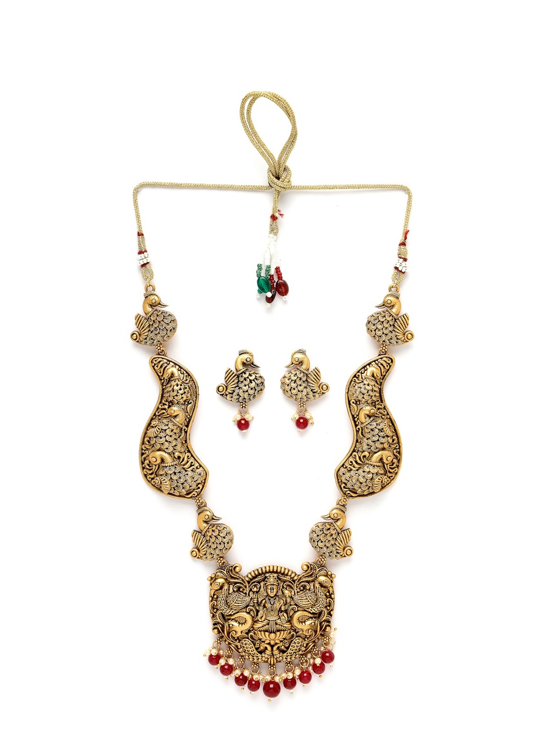 

ADIVA Gold-Plated Stone-Studded & Beaded Temple Jewellery Set