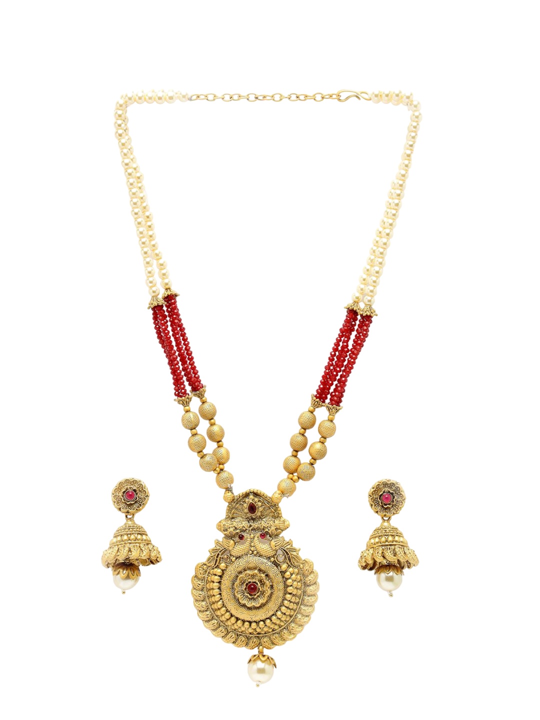 

ADIVA Gold-Plated Kundan Stone Studded & Beaded Jewellery Set
