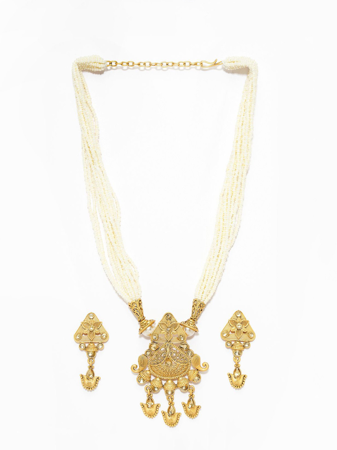 

ADIVA Gold-Plated Stones Studded & Pearls Beaded Jewellery Set
