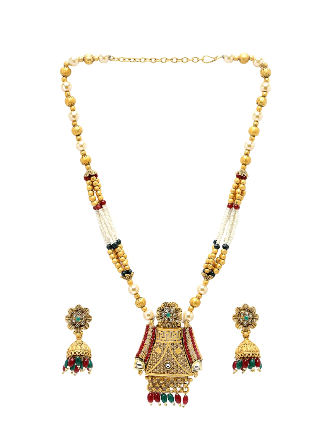 

ADIVA Gold-Plated Kundan Stone Studded Pearls Beaded Jewellery Set