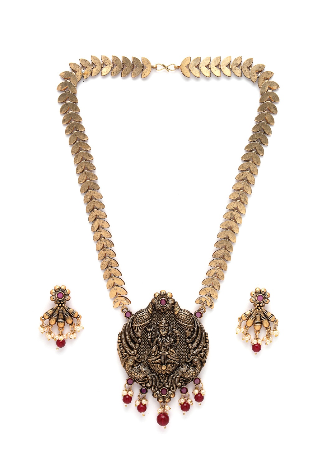 

ADIVA Gold Plated Stones Studded & Pearls Beaded Temple Jewellery Set