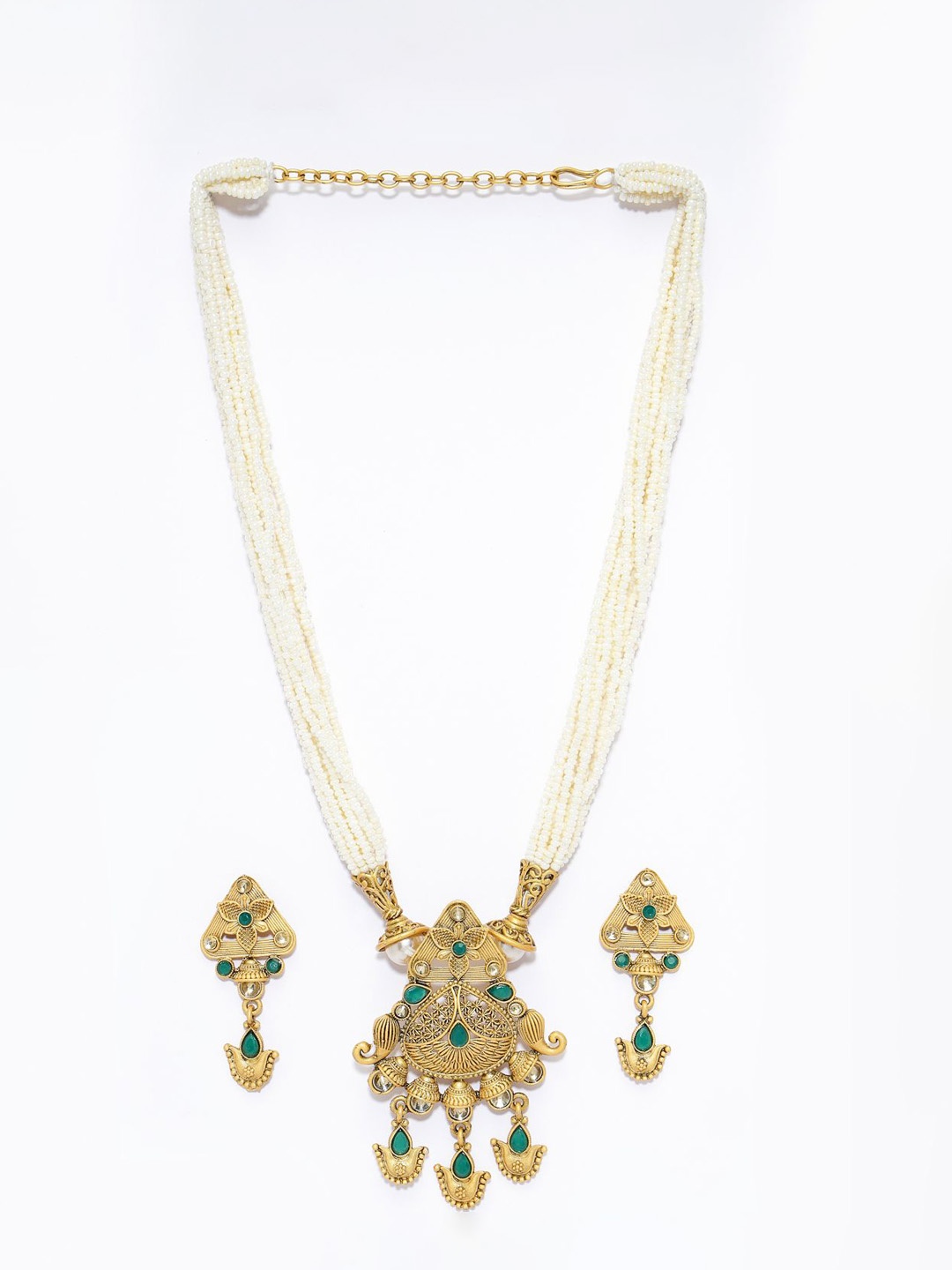 

ADIVA Gold-Plated Stones Studded & Pearls Beaded Jewellery Set