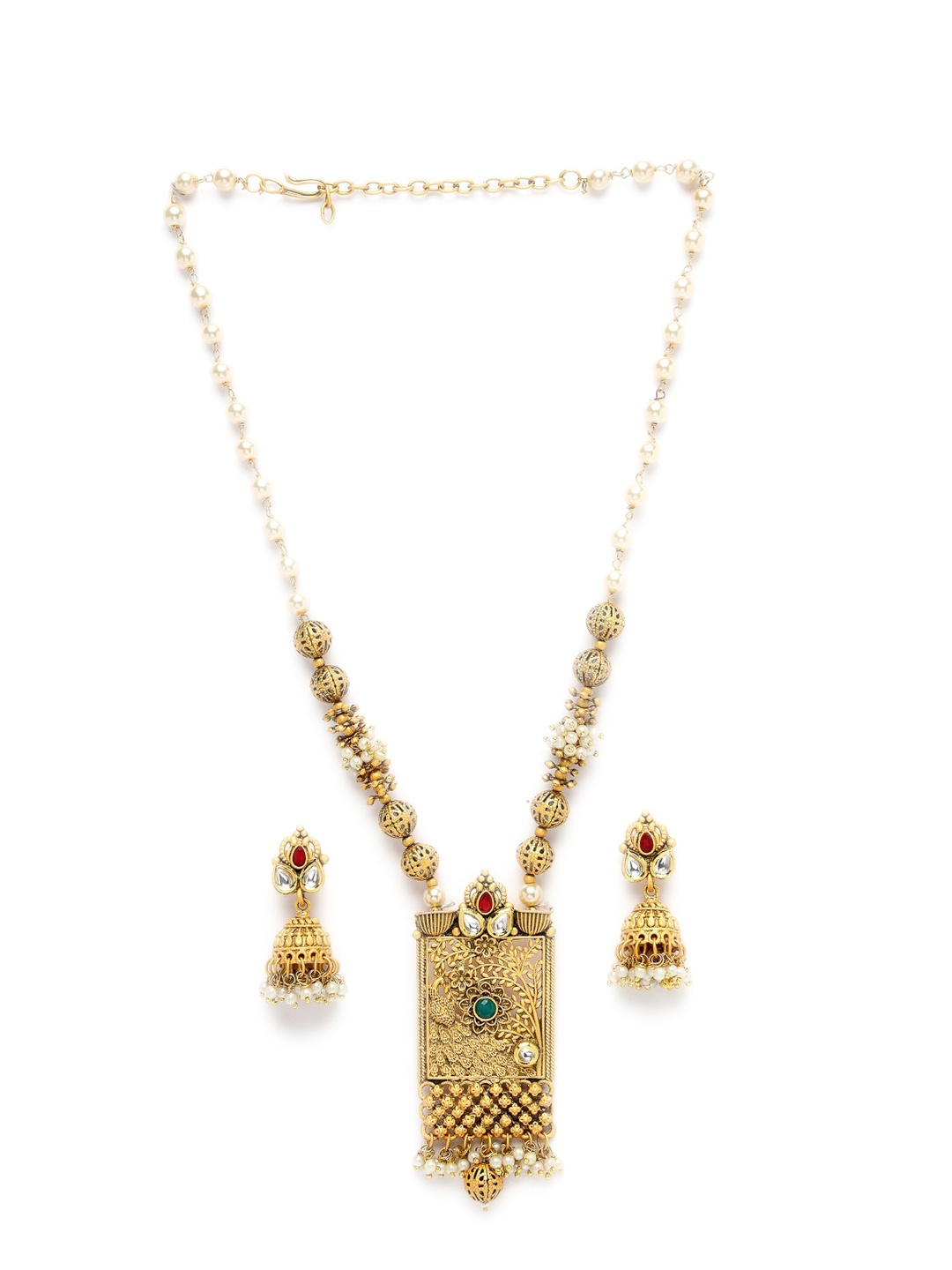 

ADIVA Gold Plated Kundan Studded & Pearls Beaded Jewellery Set