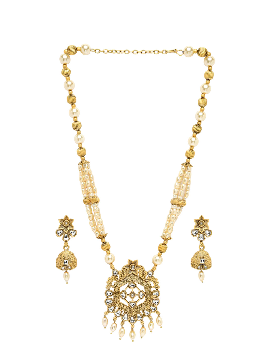 

ADIVA Gold-Plated Kundan Necklace and Earrings